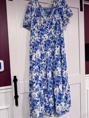 Blue and White Floral Maxi Dress